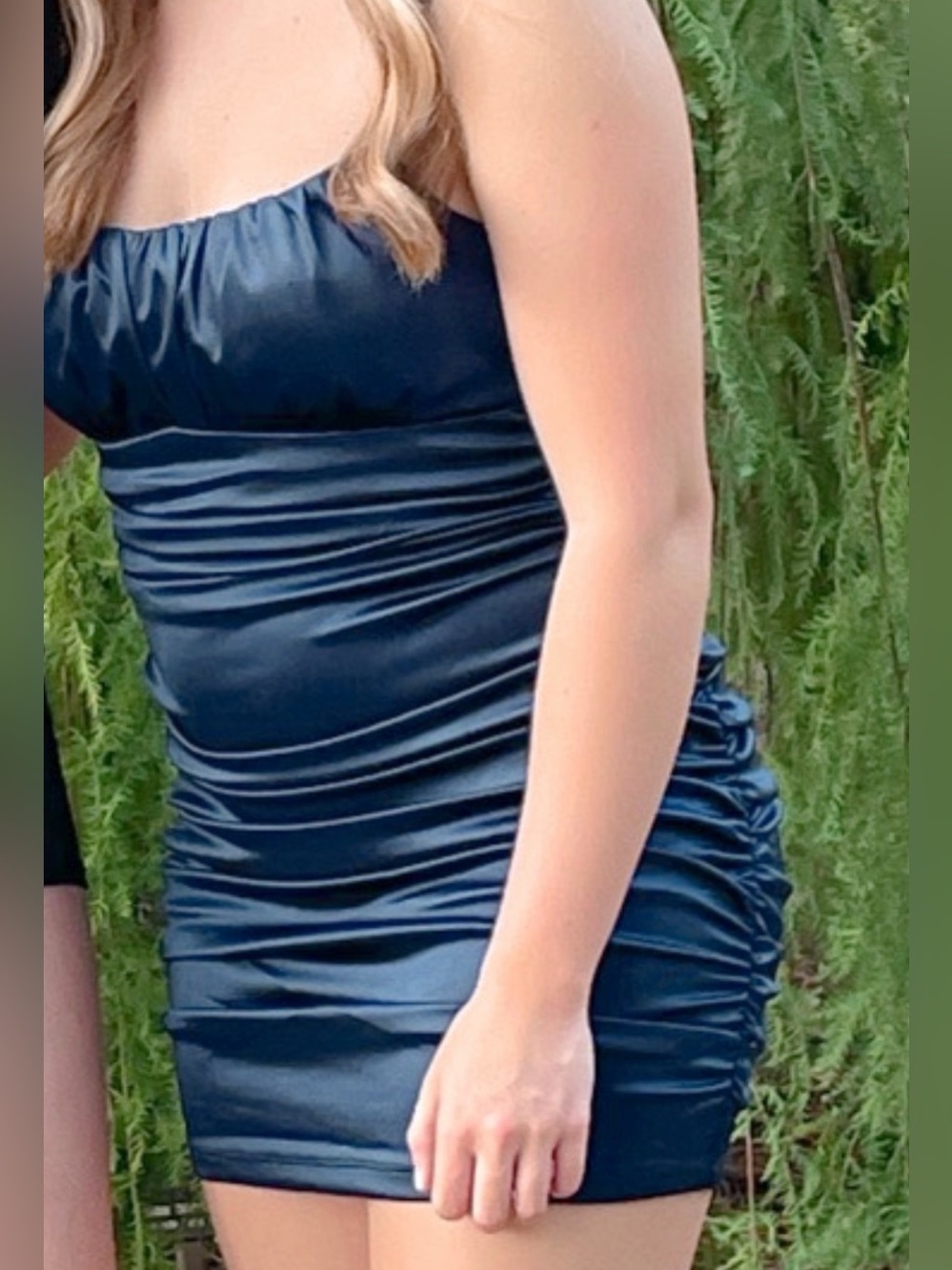 Honey and Rosie Navy Satin Slip Dress with Spaghetti Straps
